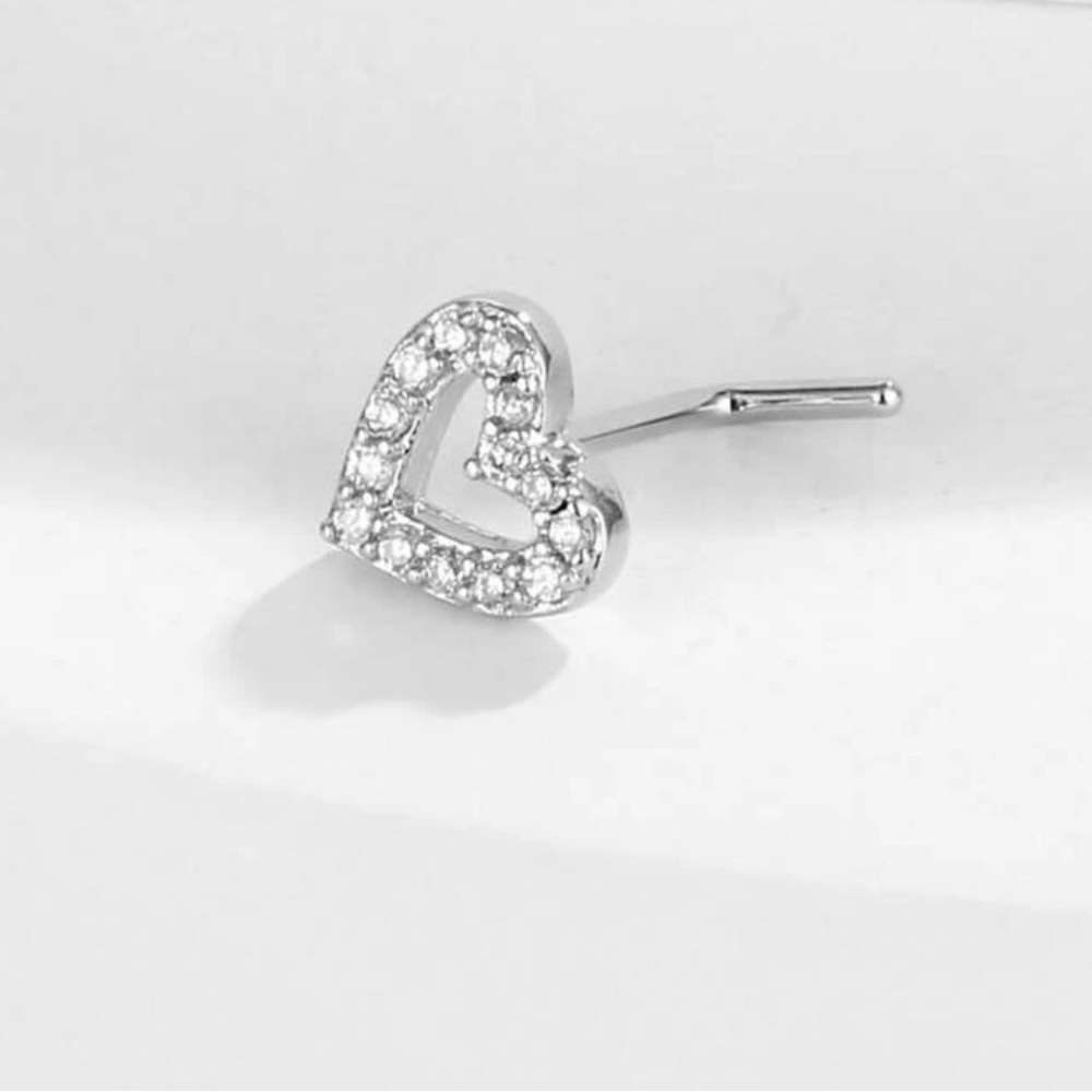 Silver Rhinestone Heart Decor Nose Stud Unisex Fashion Body Piercing Jewelry